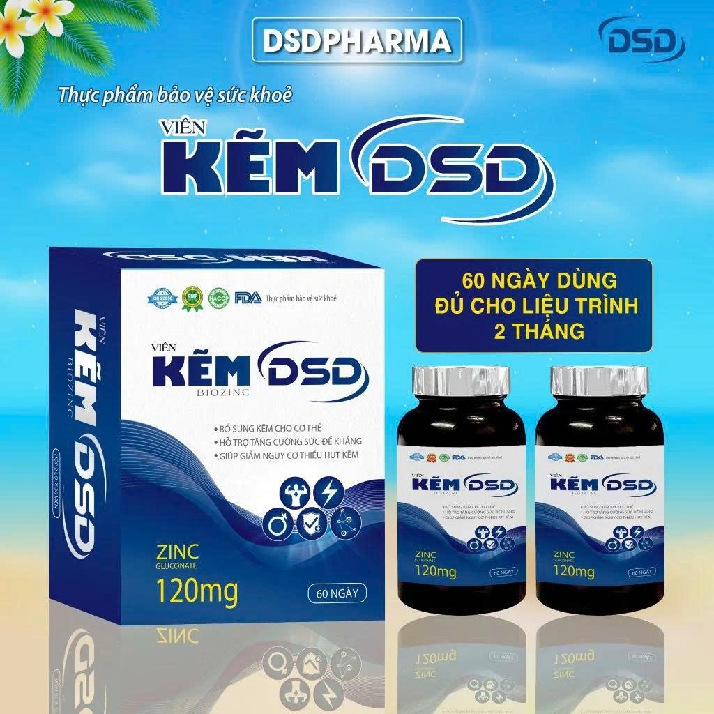 Kẽm DSD 60 Ngày bổ sung kẽm - Viên uống DSD bổ sung Kẽm Biozinc Hộp 2 lọ x 30 viên