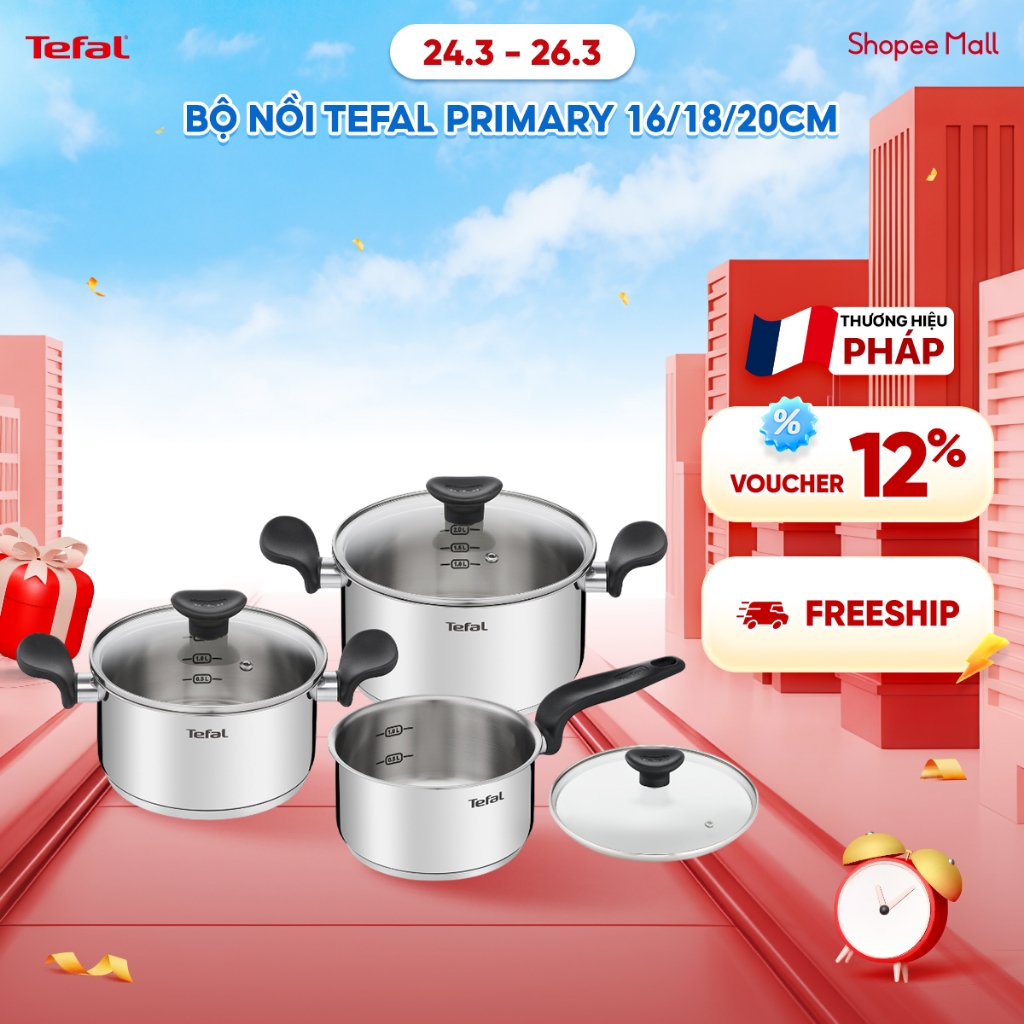 Bộ 3 nồi Inox đáy từ Tefal Primary 16/18/20cm