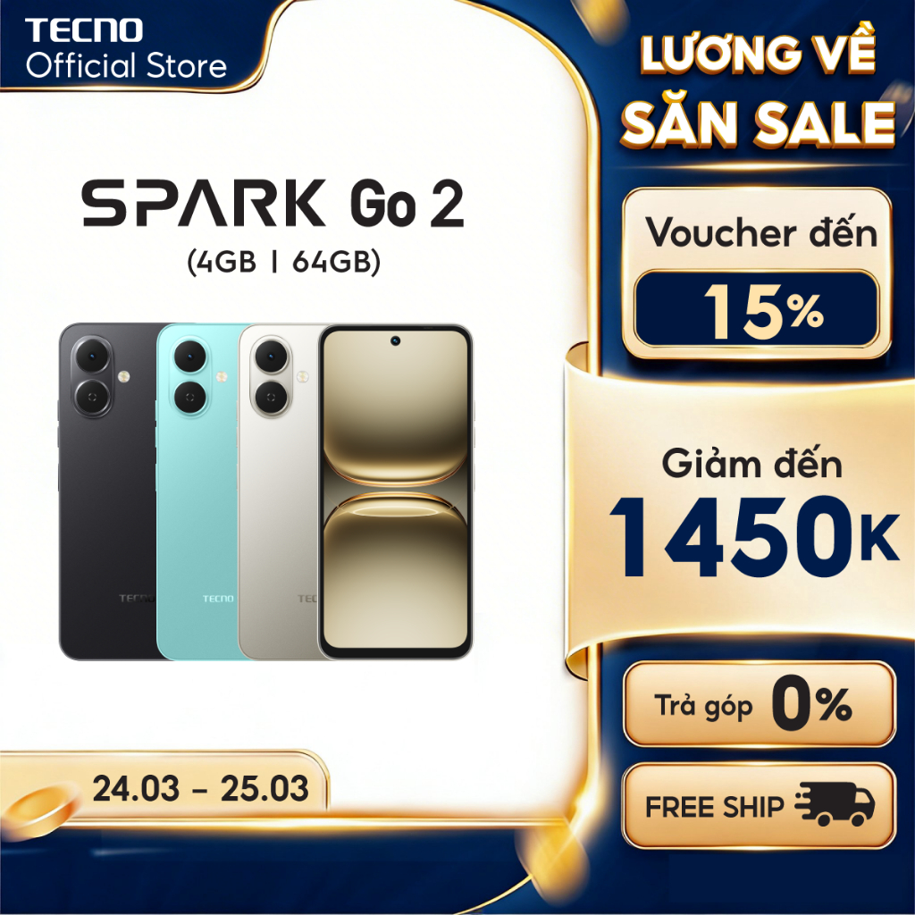 Điện thoại TECNO SPARK GO 2 (4+4)GB/64GB | Màn hình 6.67" 120Hz | Pin 5000mAh | Loa kép 300%