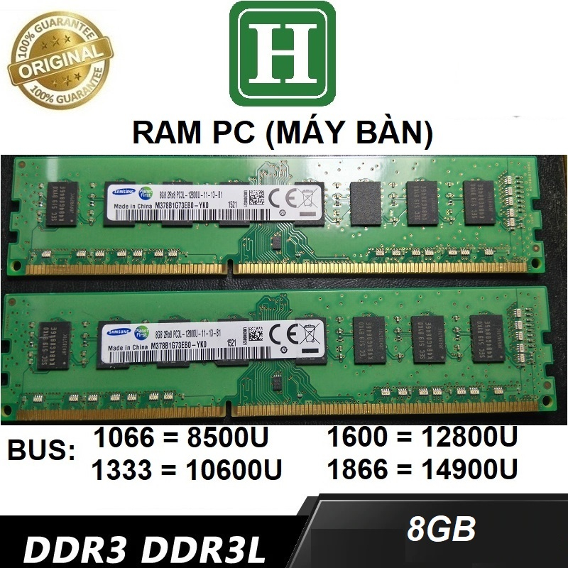 Ram PC DDR3L (PC3L) 8Gb bus 1600 - 12800U tháo máy, bảo hành 6 tháng