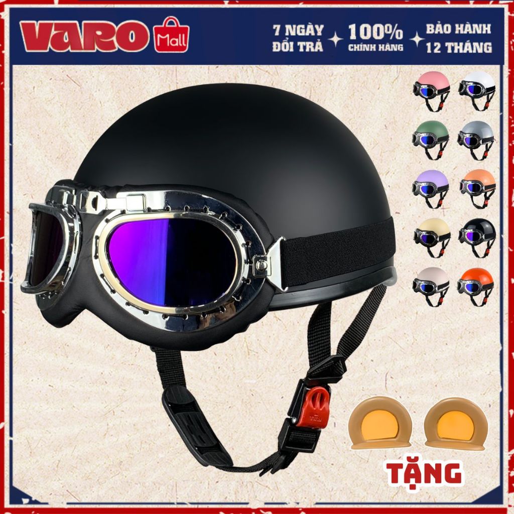 [Tặng Lưỡi Trai] Mũ Bảo Hiểm Nửa Đầu VARO Ép Nhiệt Viền Lưới-Nón Phi Công Cao Cấp BAO ĐẬP BAO TEST