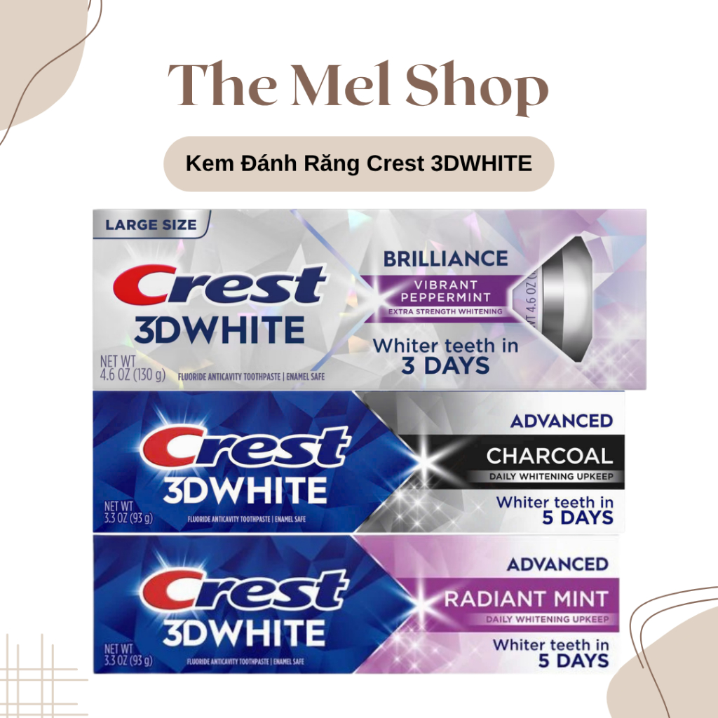 Kem Đánh Răng Crest 3DWhite Brilliance Vibrant Peppermint / Advance Charcoal / Radiant Mint