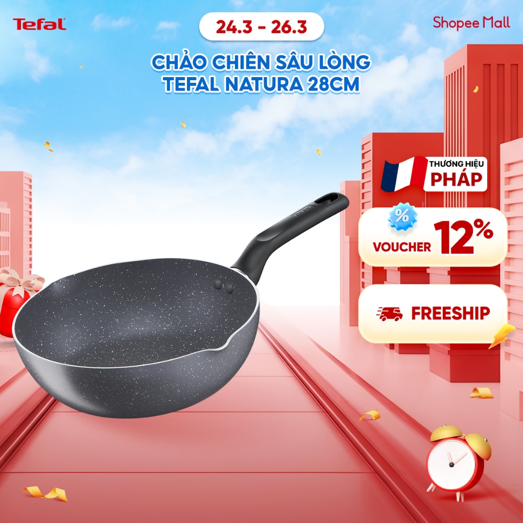Chảo sâu lòng Tefal Natura 28cm, dùng cho bếp gas và hồng ngoại - BH 2 năm - B2266695