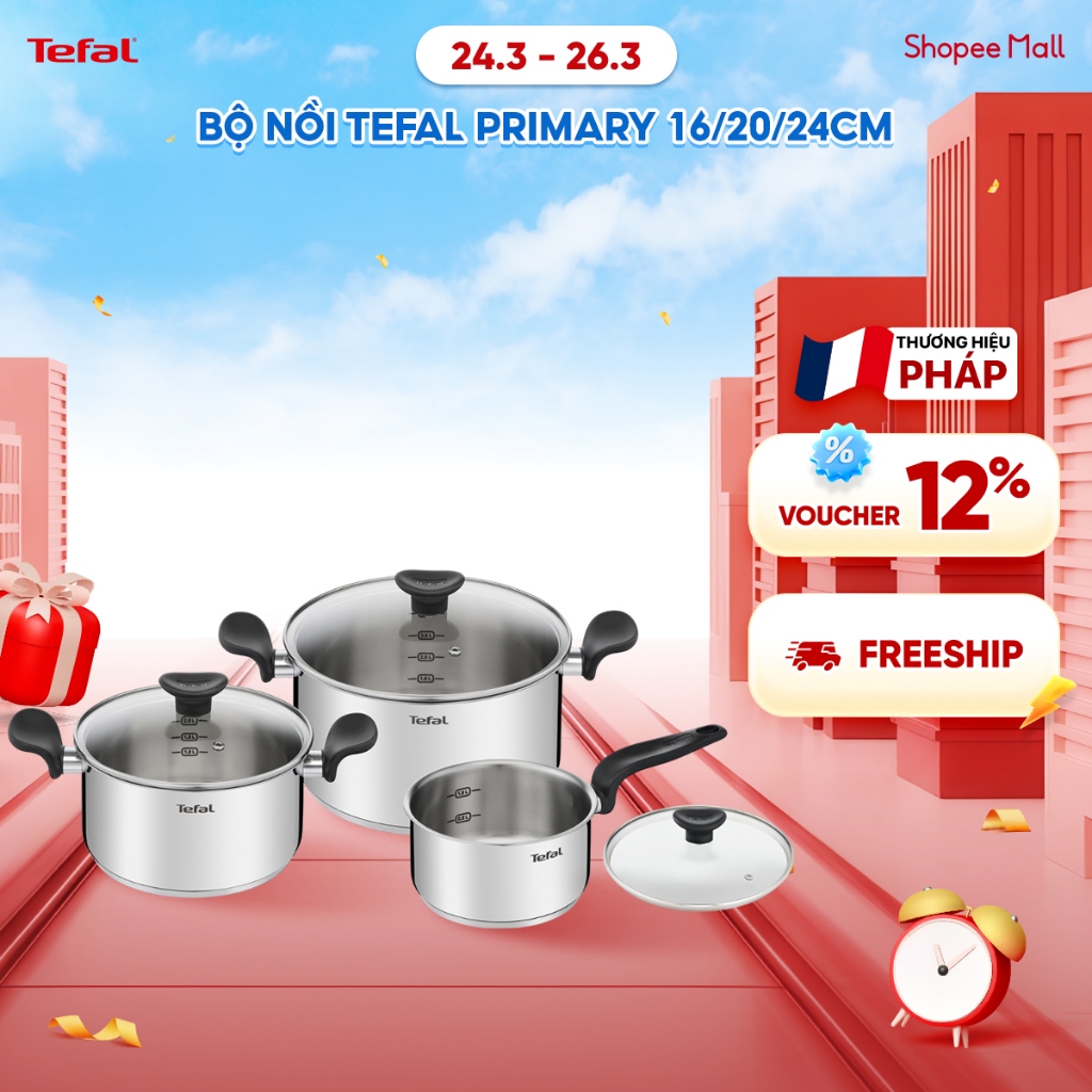Bộ 3 nồi Inox đáy từ chống dính Tefal Primary 16/20/24cm
