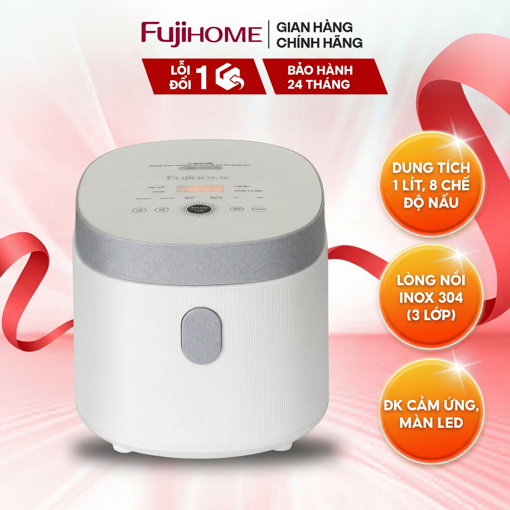 Nồi cơm điện gia đình Fujihome RC10BLS - Dung tích 1 Lít, 8 chế độ nấu