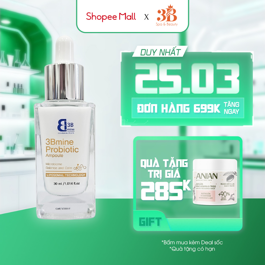 Tinh chất Probiotic 3Bmine Probiotic Ampoule Cấp Ẩm Và Khôi Phục Da 30ml 3B04