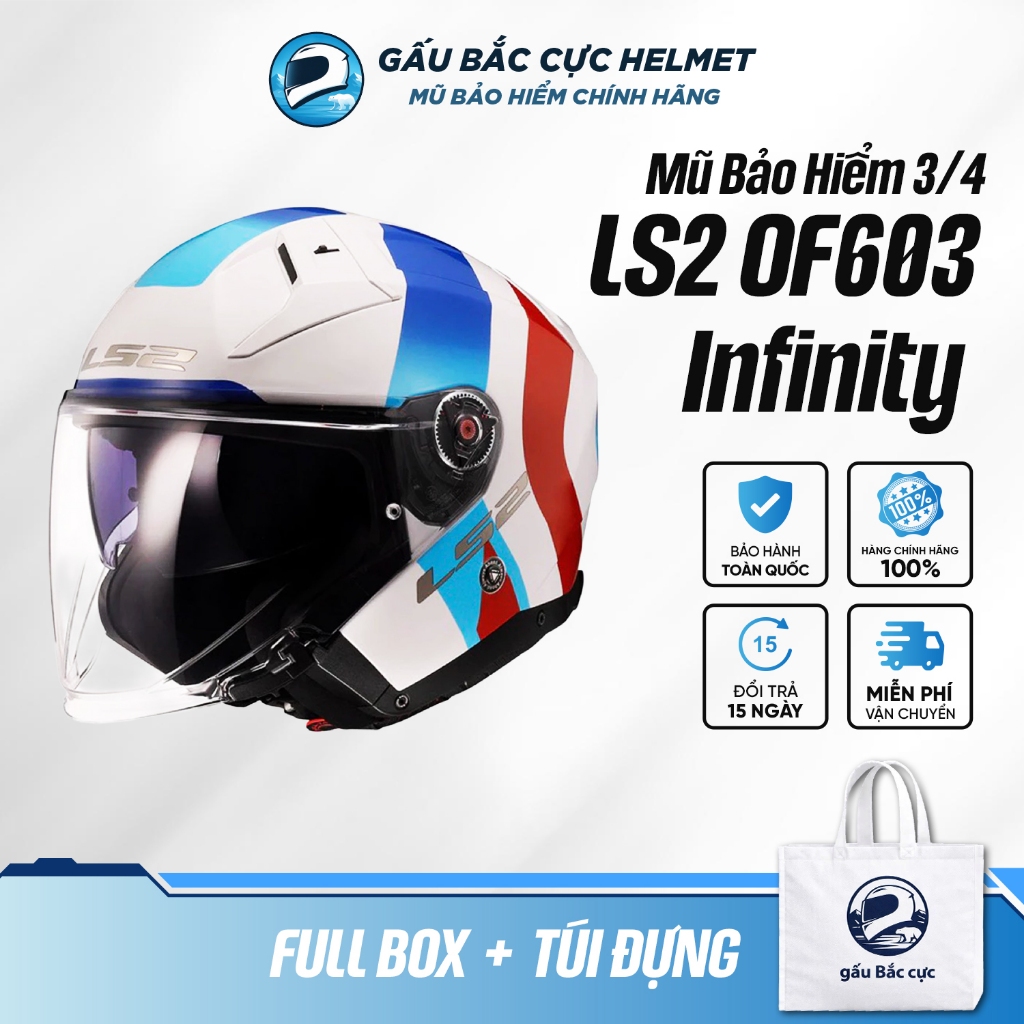 Mũ Bảo Hiểm 3/4 LS2 OF603 Infinity Chính Hãng, Gắn Pinlock, 2 Kính Chống Nắng, Chuẩn An Toàn ECE