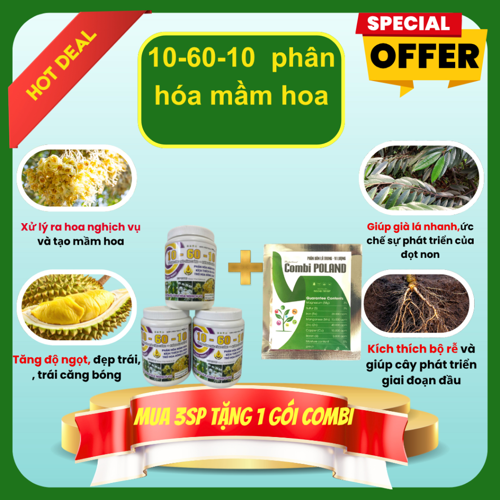 Phân bón 10-60-10 – Kích ra hoa mạnh, xử lý ra hoa nghịch vụ, tăng đậu trái, chống rụng hoa