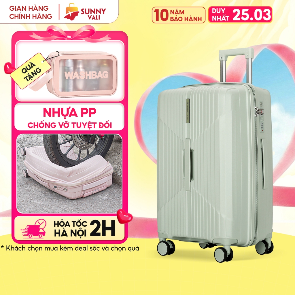 Vali SUNNY CHOCO - nhựa PP chịu ngoại lực tuyệt đối 20/24/28 inch xách tay, kí gửi chống vỡ
