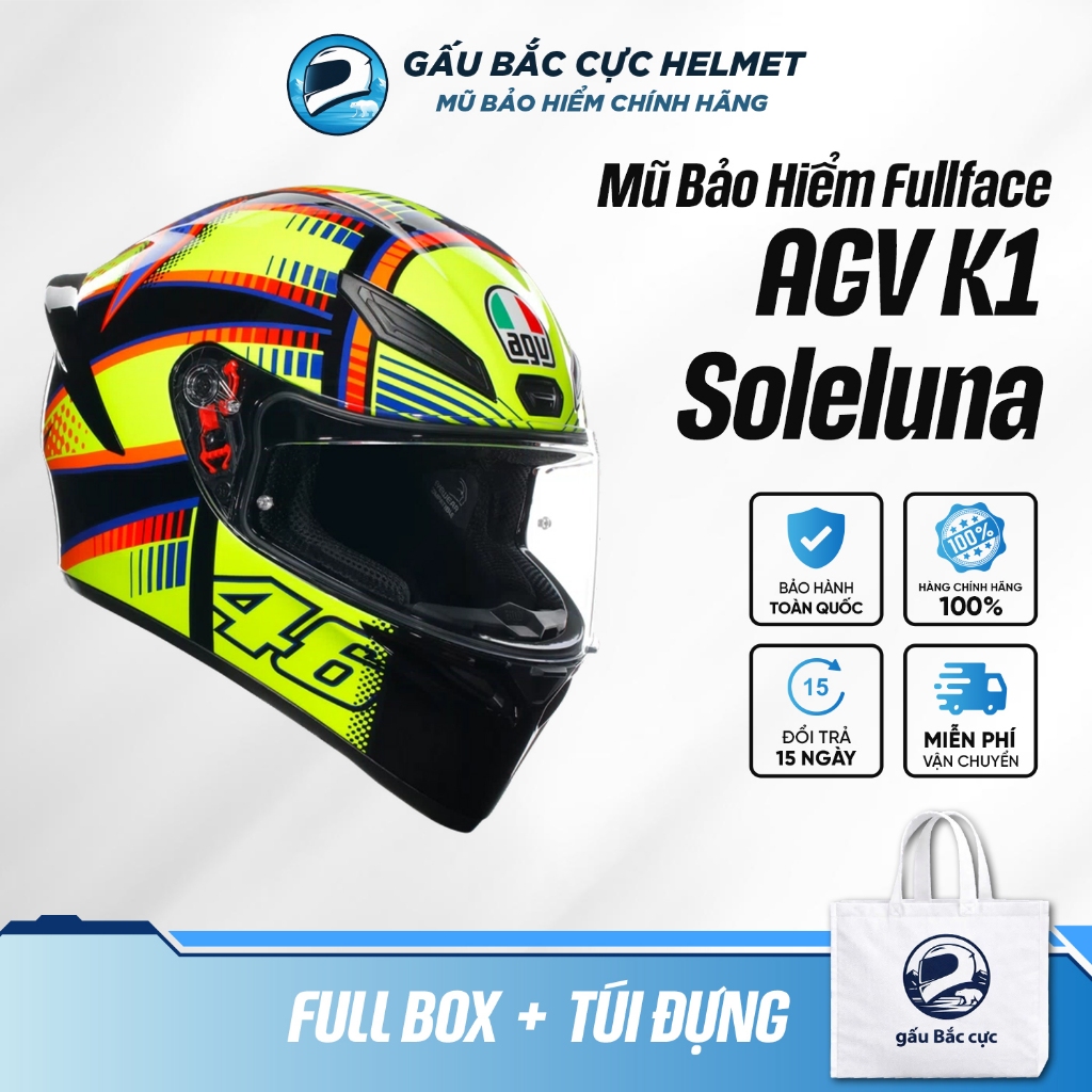 Mũ Bảo Hiểm Fullface Thể Thao AGV K1 Chính Hãng Ý, Phong Cách Racing MotoGP, Nhẹ Bền Chuẩn ECE