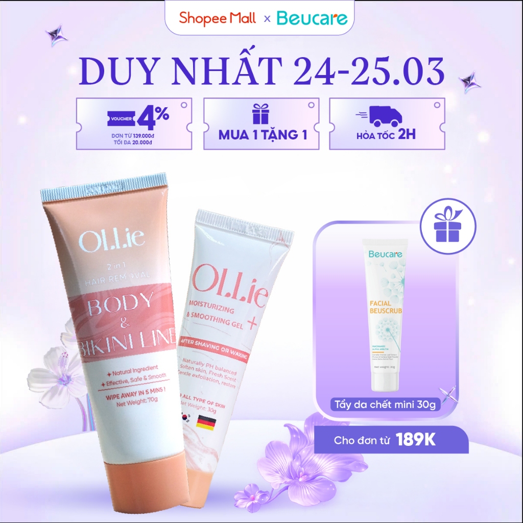 Combo kem tẩy lông và kem dưỡng Ollie tẩy vùng kín, nách, tay, chân , an toàn không đau rát,dưỡng da phù hợp mọi loại da