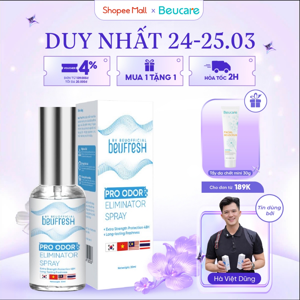 Xịt khử mùi toàn thân, lăn khử mùi BEUFRESH ngăn tiết mồ hôi, hạn chế mùi cơ thể 30ml