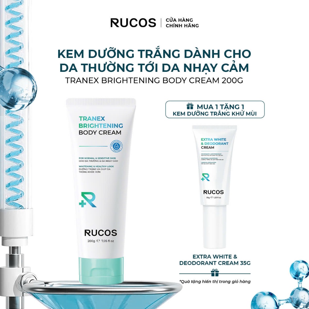 Kem dưỡng trắng da toàn thân Tranex Brightening Body Cream 200g - Rucos tặng Kem nách
