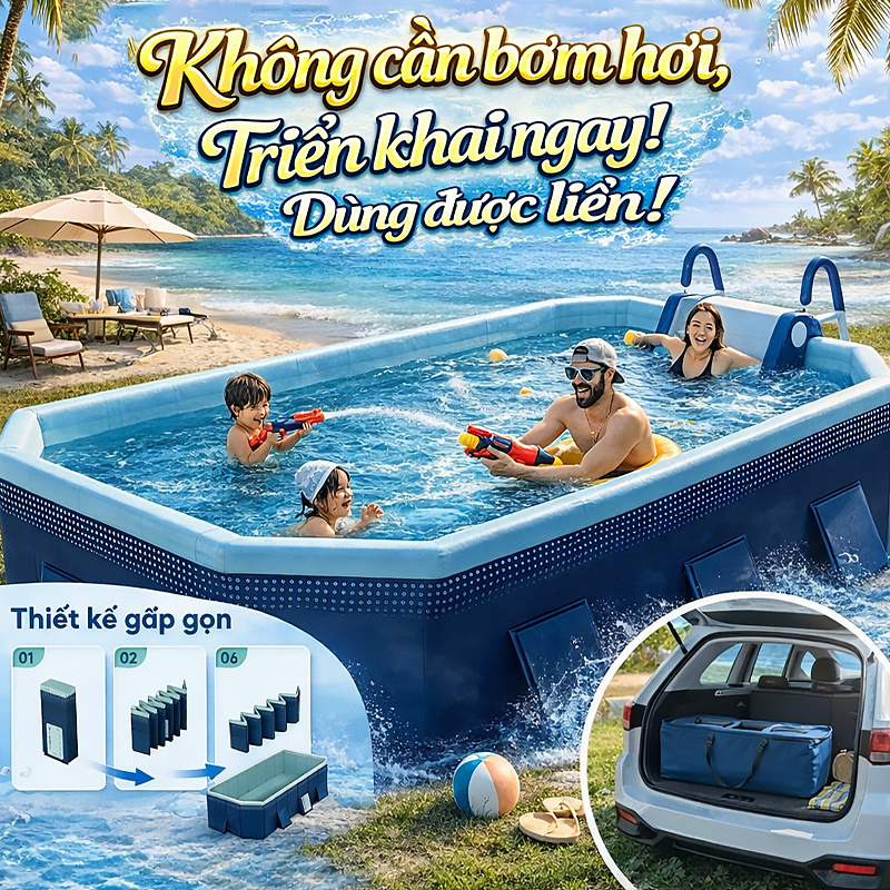 Bể bơi gấp gọn，Tự Bung 3 Giây，Kích thước lớn 1,6m/1,8m/2,1m/2,6m/3m, Vật liệu chất lượng cao