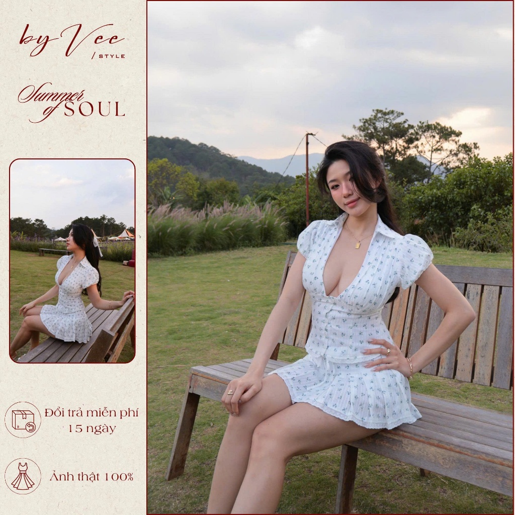Set đồ nữ hè Siren Set Floral -Byveestyle, Áo cổ V tôn dáng đi chơi đi date