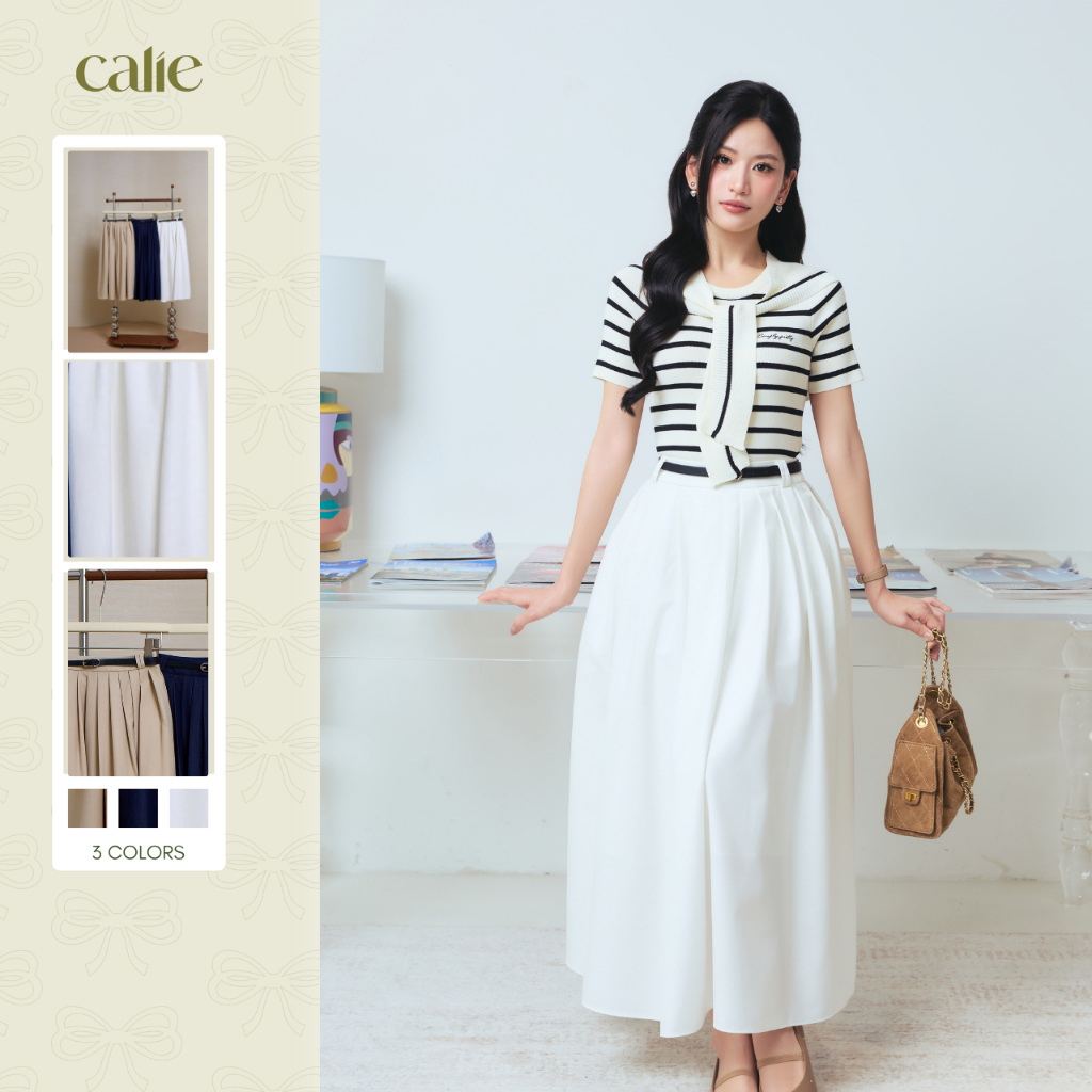 (Blue to Bloom) Chân váy kaki dáng xòe kèm belt, form basic dễ mix đồ thời trang nữ Calie CX065