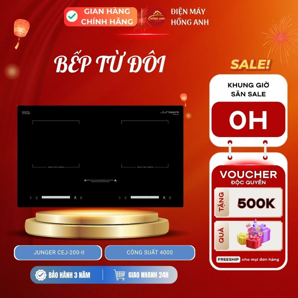 Bếp từ đôi Junger CEJ-200-II công suất 4000W, ứng dụng công nghệ inverter tiết kiệm điện