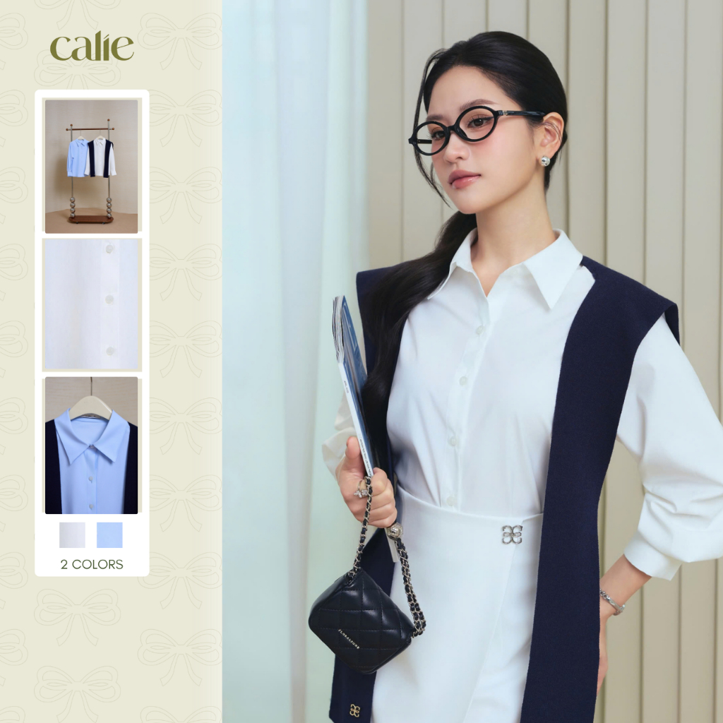 Áo sơ mi thô bamboo phối khăn, chất liệu cao cấp mịn mát thời trang thiết kế nữ Calie ASD362