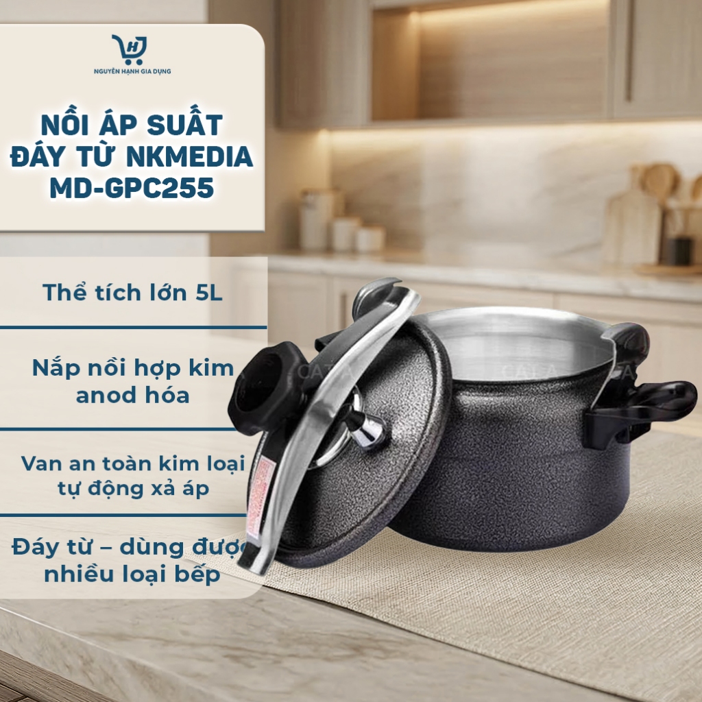 Nồi Áp Suất Gas Đáy Từ NKMedia MD-GPC255 - Dùng Mọi Loại Bếp, An Toàn, Tiện Dụng - 5L