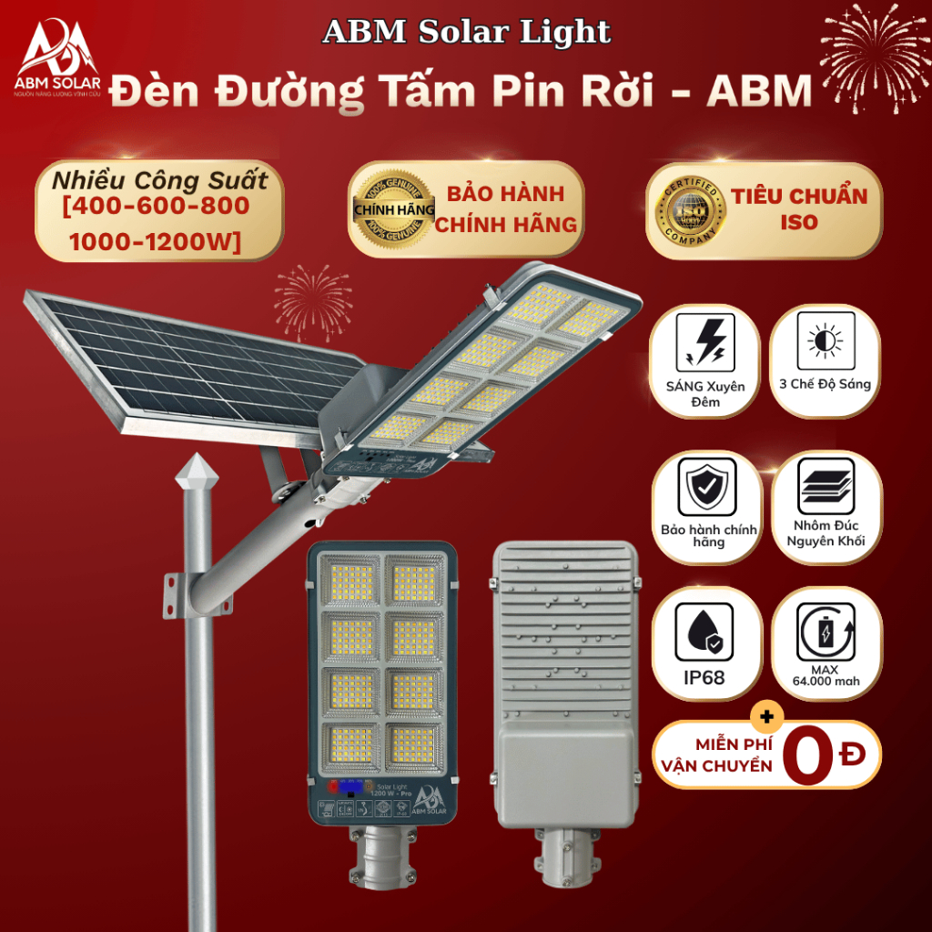 Đèn BC Năng Lượng Mặt Trời ABM SOLAR Chiếu Sáng Sân Vườn Đường Phố, Đổi 3 Màu Ánh Sáng, Chống Nước T