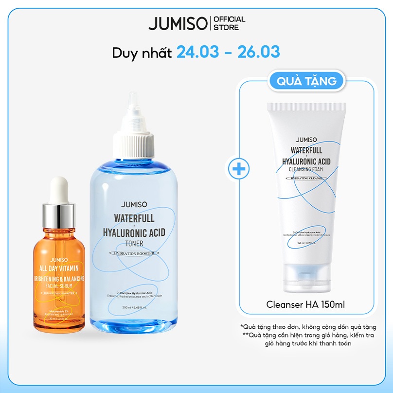 Bộ đôi sáng da và cấp ẩm chuyên sâu cho da nhạy cảm JUMISO Toner HA và Serum All Day