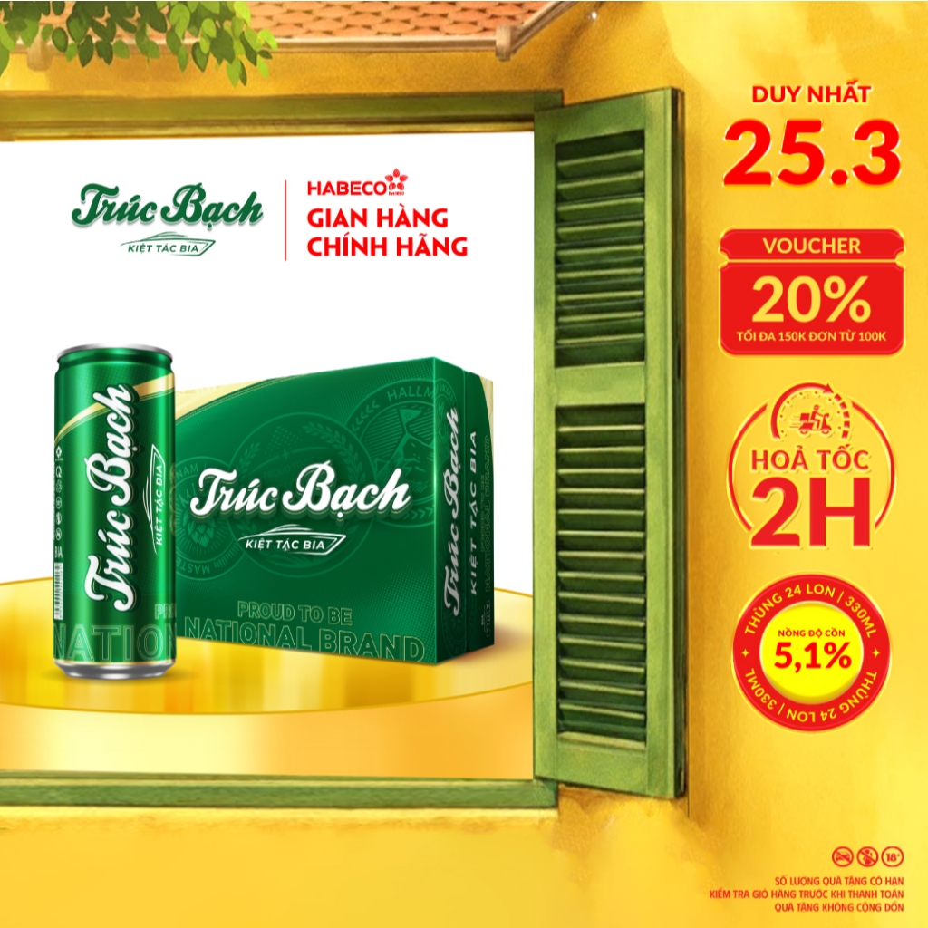 Bia Trúc Bạch - Nồng độ cồn 5,1% - Thùng 24 lon 330ml/lon