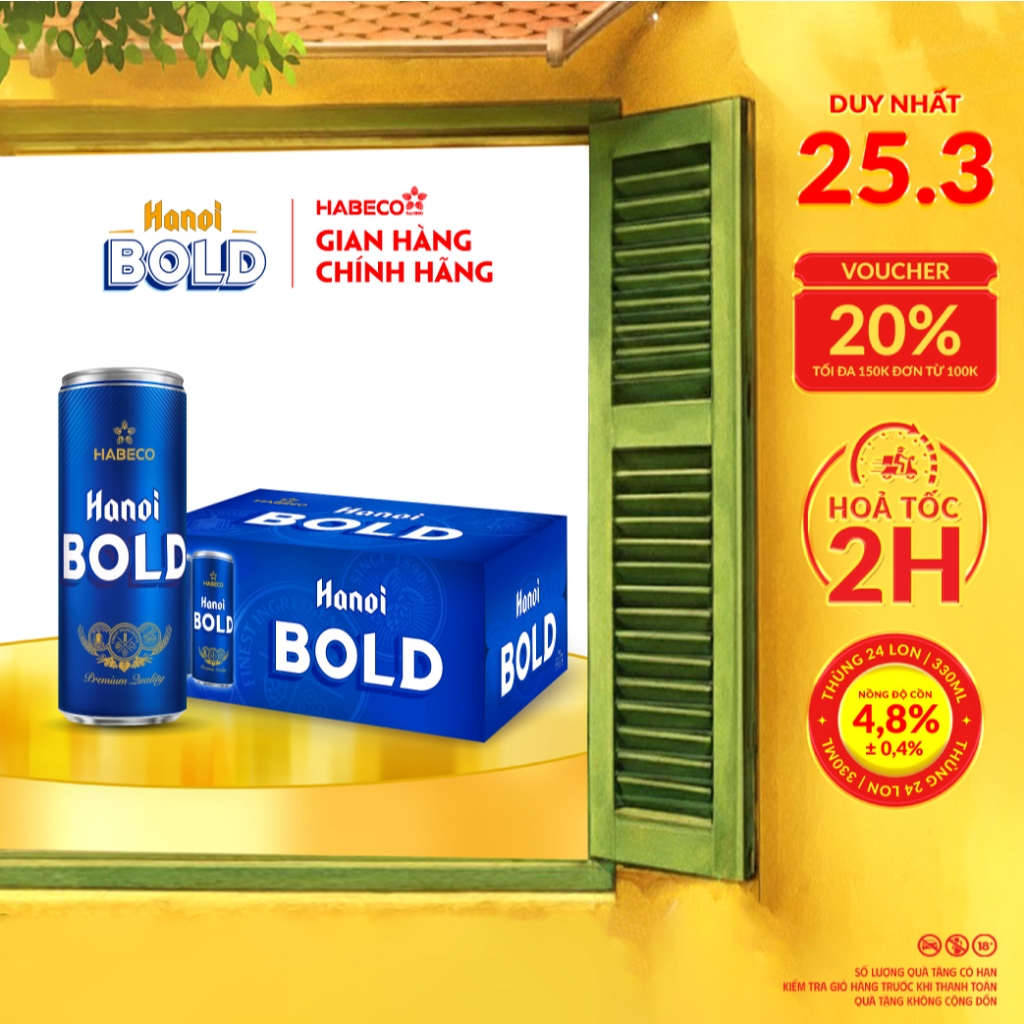 Bia Hanoi BOLD - Nồng độ cồn 4,8% - Thùng 24 lon 330ml/lon