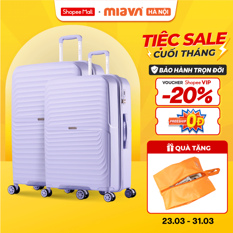 [🔥COMBO TIẾT KIỆM] Combo 2 Vali Kéo MIA Du Lịch MIYO - Size 20/24 Inch, Nhựa PP Bền Bỉ, Hạn Chế Bể V