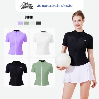 Áo bơi lẻ Nữ BIKINI PASSPORT kiểu Áo bơi ngắn tay tôn dáng - Đen - BS524_BL
