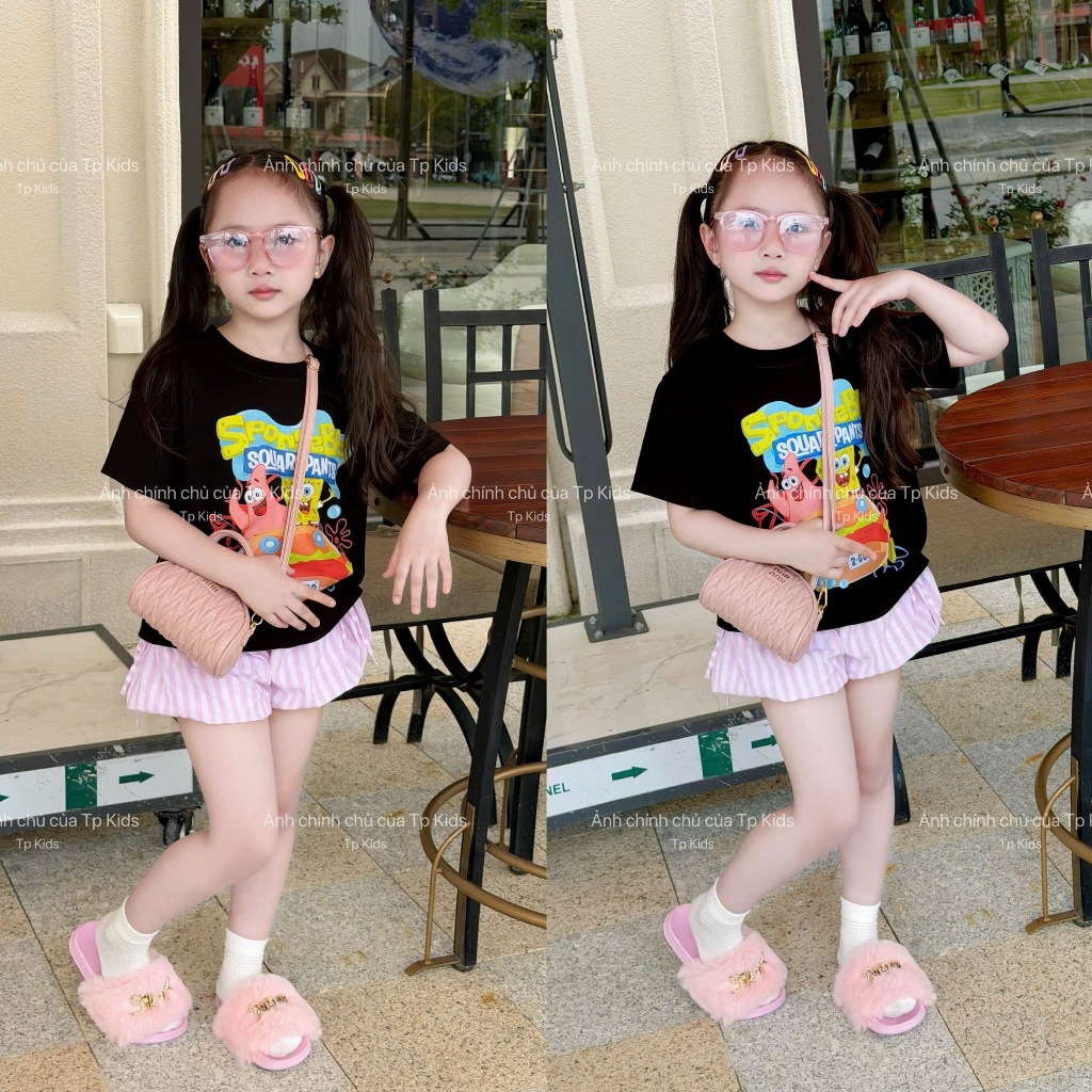 Set áo thun kèm quần bí cho bé gái hình spongeb, TPKIDS,[M1246]