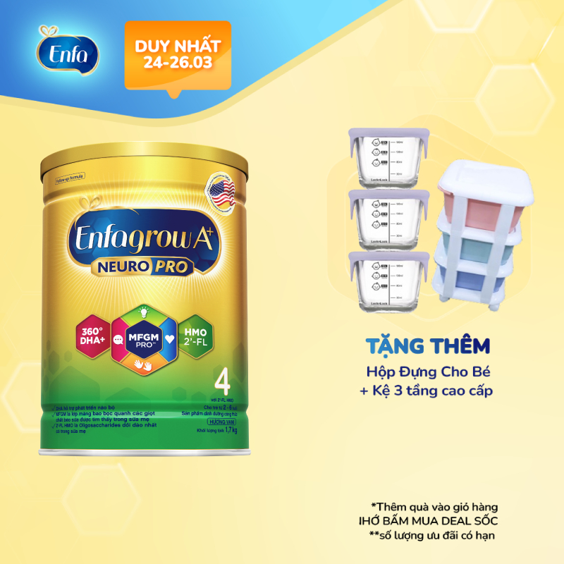 Sữa bột Enfagrow A+ Neuropro 4 1.7kg với DHA giúp phát triển não bộ cho trẻ từ 2–6 tuổi