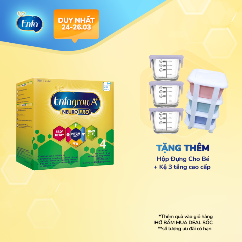 Sữa bột Enfagrow A+ Neuropro 4 2.2kg với DHA giúp phát triển não bộ cho trẻ từ 2–6 tuổi