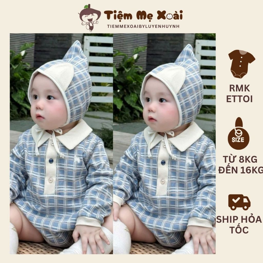 Body Bé Trai Bé Gái ETTOI Caro Xanh Cổ Trắng Siêu Xinh – Form Chuẩn, Mặc Lên Cưng Hết Nấc
