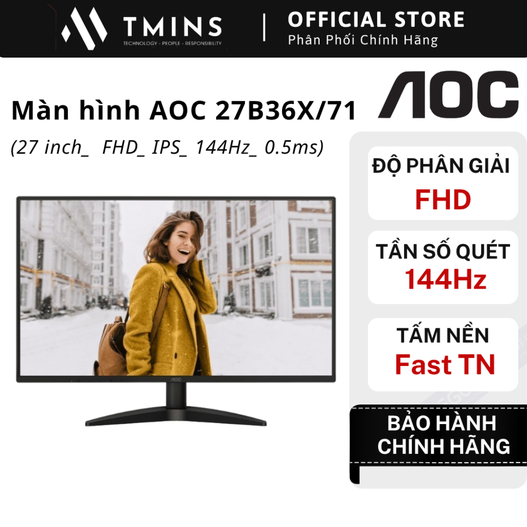 Màn hình AOC 27B36X/71 (27 inch_  FHD_ IPS_ 144Hz_ 0.5ms) - Bảo hành chính hãng 36 tháng