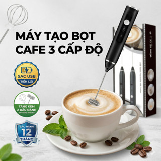Máy Tạo Bọt Cafe, Máy Đánh Trứng Mini Cầm Tay Sạc Pin 3 Cấp Độ Tặng Kèm 2 Đầu Đánh Chuyên Dụng Máy Đánh Sữa Điện
