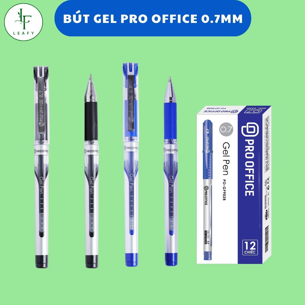 (4–12c) Bút Gel PO-GP901 0.7mm – Viết Ký, Hán Tự Mượt, Mực Ra Đều Xanh/Đen - Leafy Moment