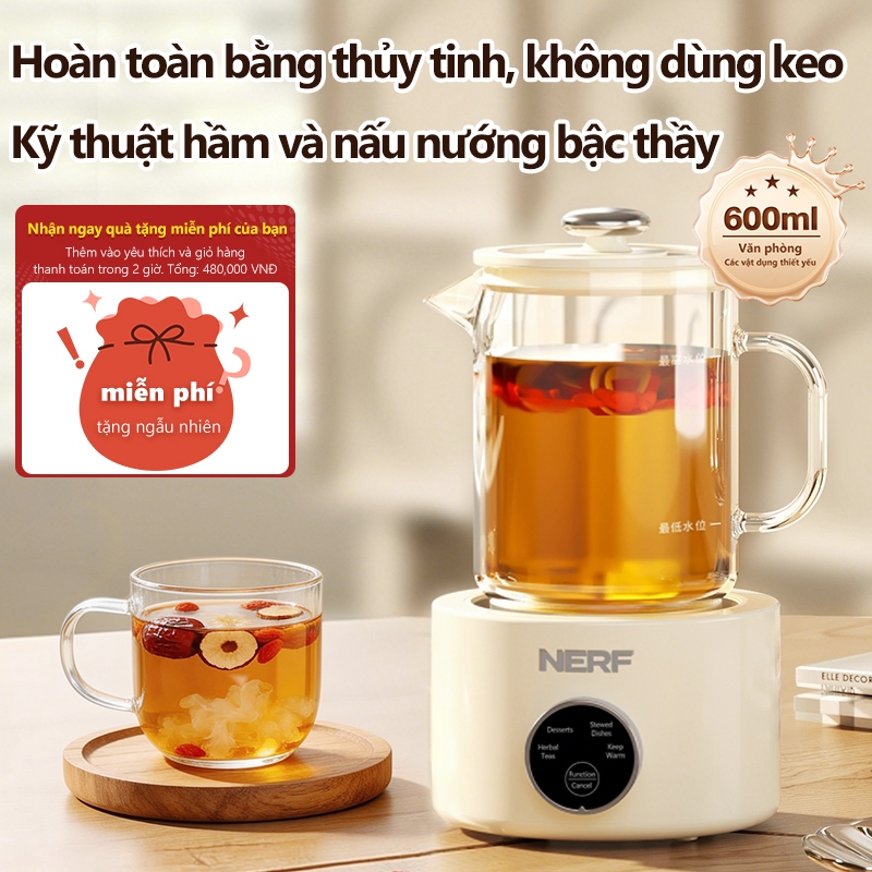 KAWU Ấm Đun Nước Điện Đa Năng Siêu Tốc,Kính Cao Cấp Chống Sốc Nhiệt, Cảm Ứng Bình Pha Trà Sức Khỏe