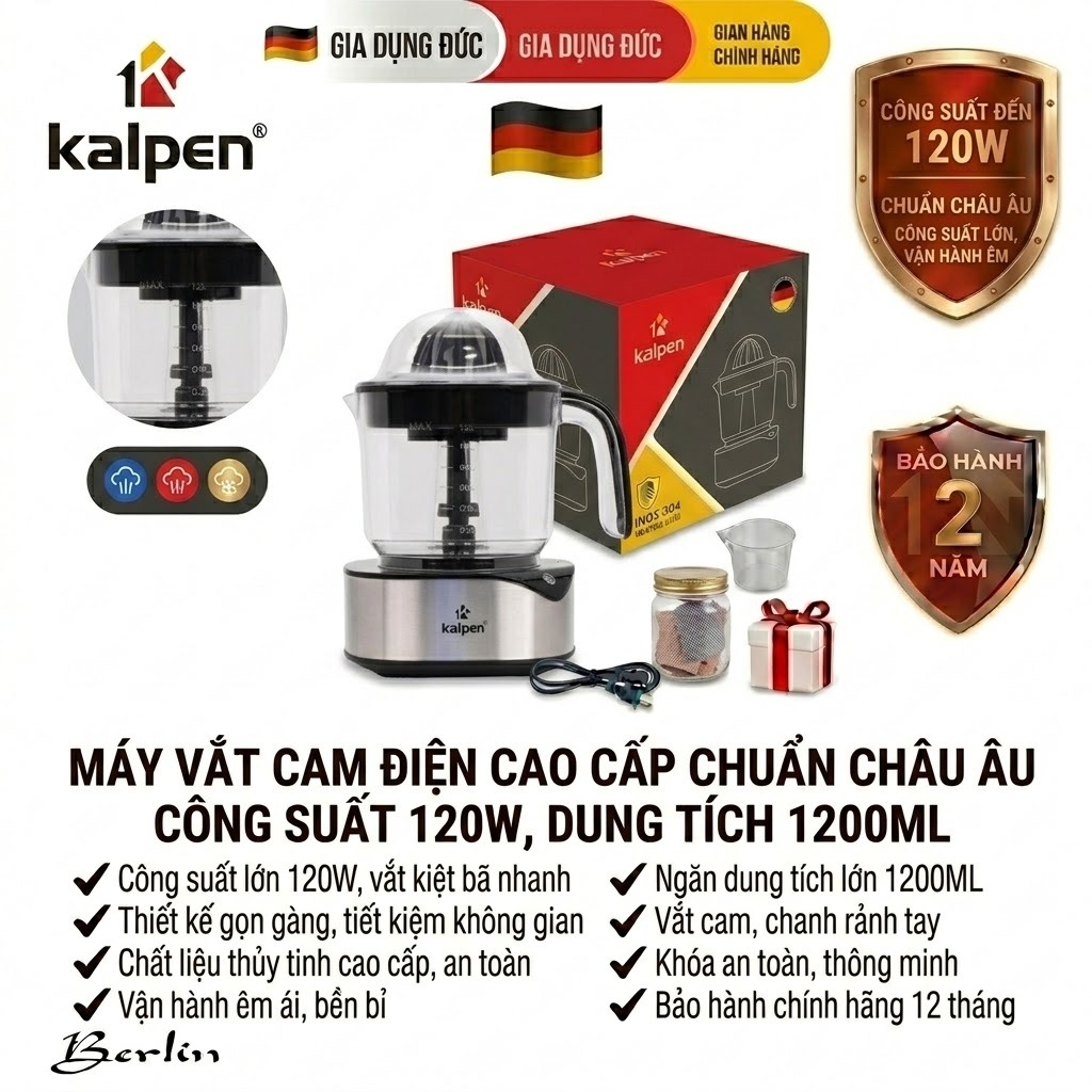 (KALPEN CHÍNH HÃNG) Máy Vắt Cam Cao Cấp J22 Công Suất 120W