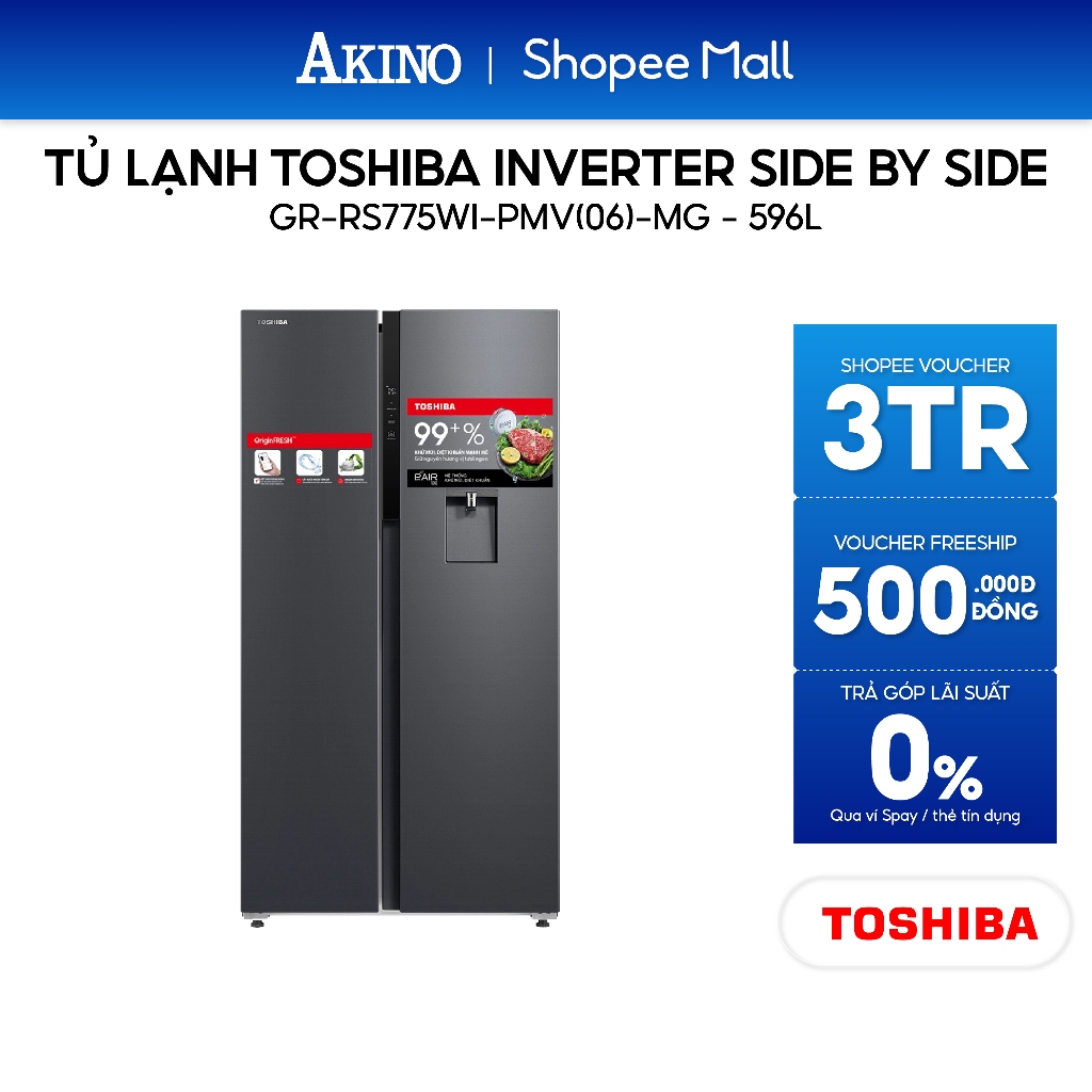 Tủ lạnh Toshiba Inverter 596 lít Side By Side GR-RS775WI-PMV(06)-MG - Bảo hành chính hãng