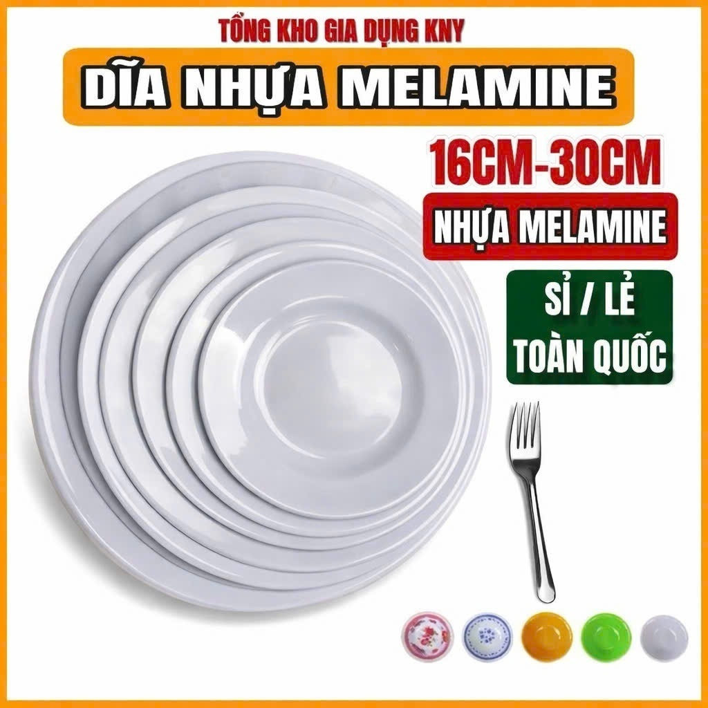 Dĩa Nhựa Melamine Tròn Cạn, Dĩa Cơm Sườn Màu Trắng, Vàng, Xanh Chất Liệu Beca Nhựa Phíp KNY