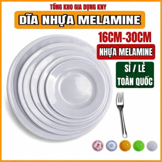 Dĩa Nhựa Melamine Tròn Cạn, Dĩa Cơm Sườn Màu Trắng, Vàng, Xanh Chất Liệu Beca Nhựa Phíp KNY