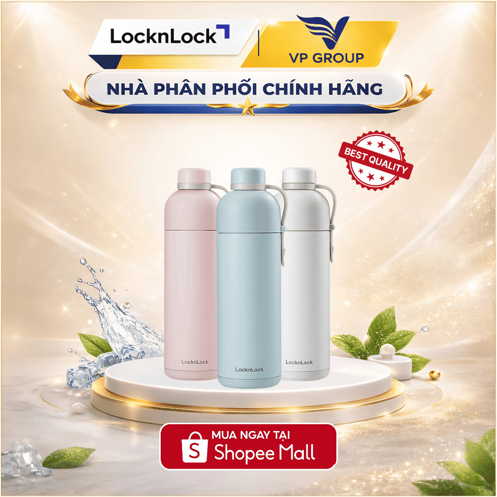 Bình giữ nhiệt LocknLock Belt Bottle 490ml, có quai xách, 3 màu (hồng, ngà, xanh mint)  -  LHC4267
