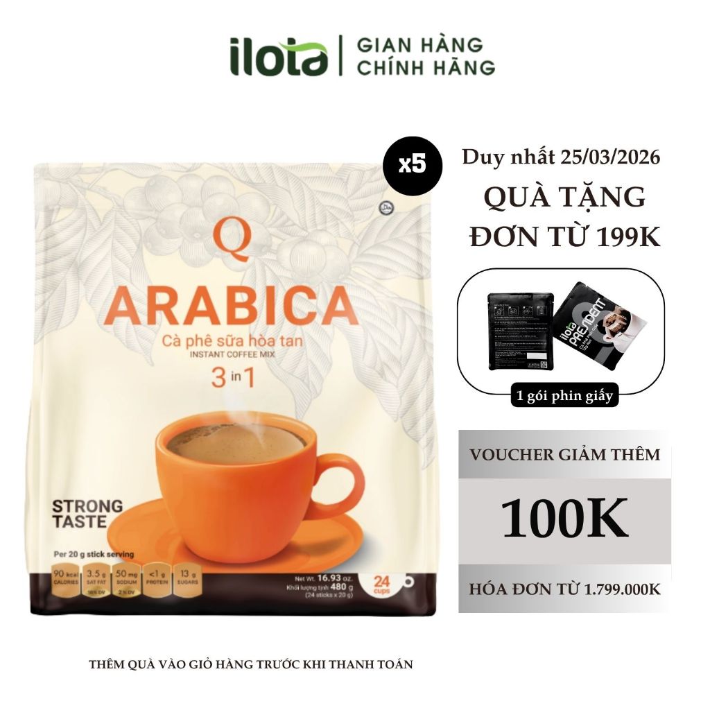 Combo 5 bịch cà phê sữa Arabica hòa tan 3in1 TRẦN QUANG 24 gói