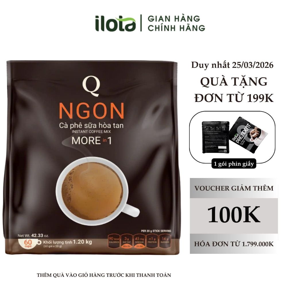 Cà phê sữa Ngon hòa tan 3in1 (20gr x túi 60 gói) - Trần Quang