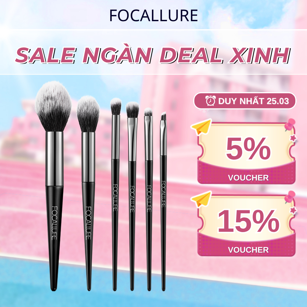 FOCALLURE Bộ cọ trang điểm 6 cây cọ phấn phủ, má hồng, màu mắt