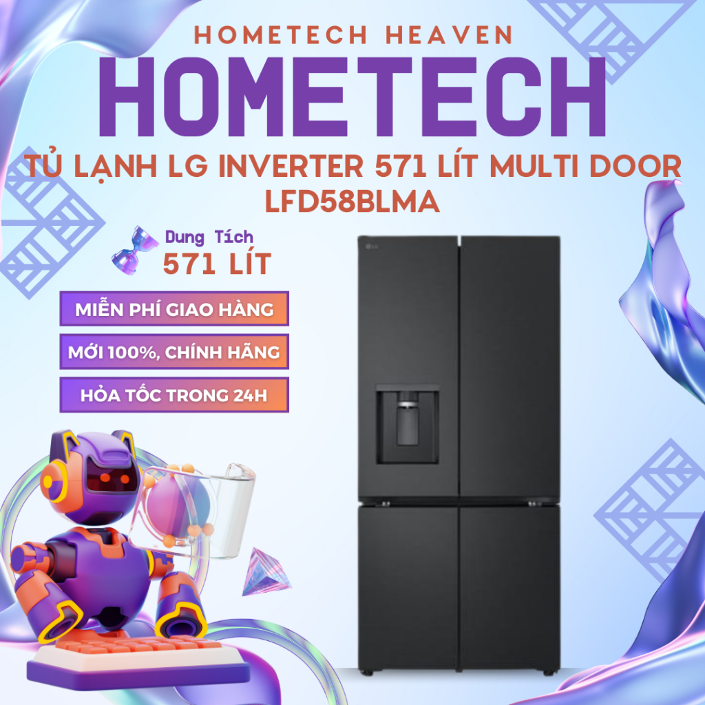 [GIAO LẮP HCM MIỄN PHÍ] Tủ lạnh LG Inverter 571 lít Multi Door LFD58BLMA Mới, Chính Hãng 100%