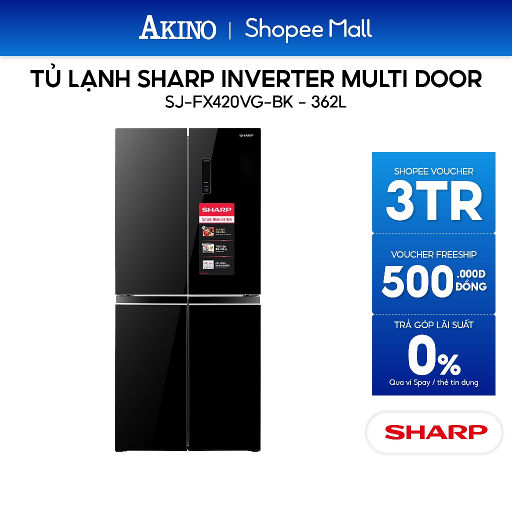 Tủ lạnh Sharp Inverter 362L SJ-FX420VG-BK - Hàng Chính Hãng