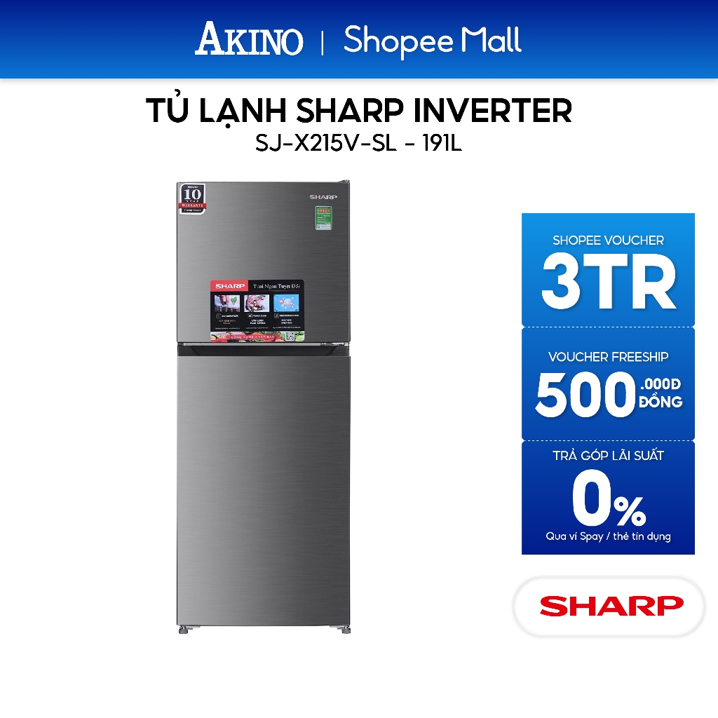Tủ lạnh Sharp Inverter 197 lít SJ-X215V-SL - Bảo Hành Chính Hãng