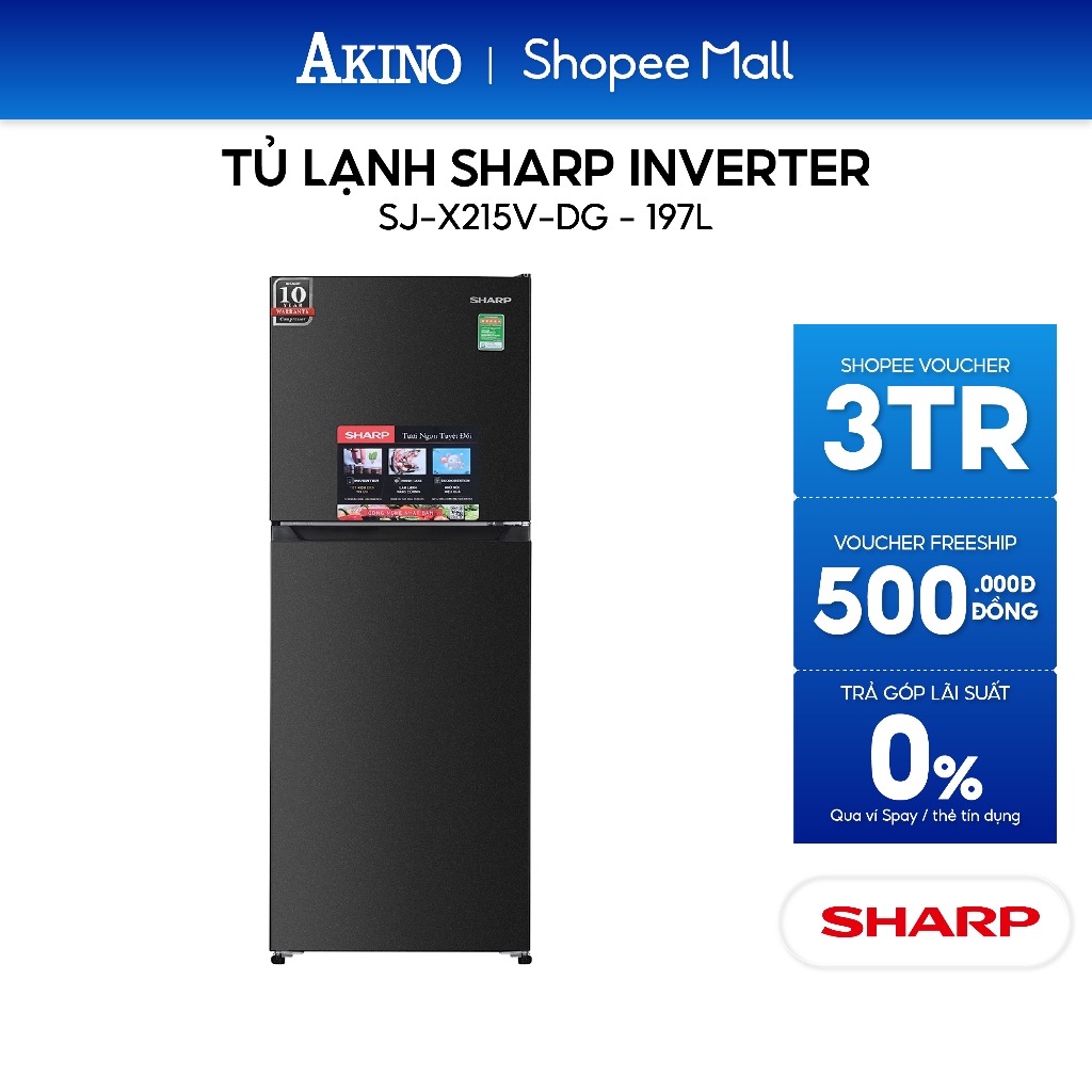 Tủ lạnh Sharp Inverter 197 lít SJ-X215V-DG - Bảo Hành Chính Hãng