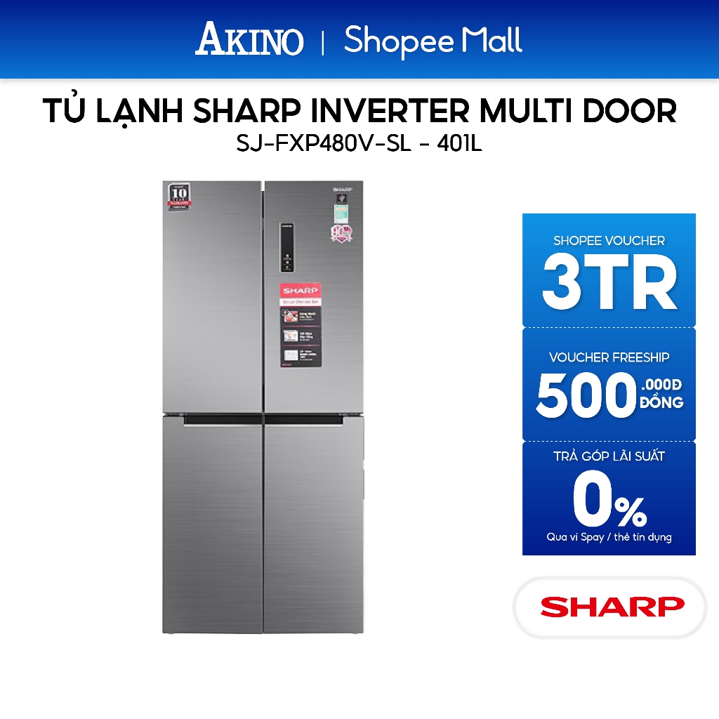 SJ-FXP480V-SL | Tủ lạnh Sharp Inverter 401 lít SJ-FXP480V-SL - Hàng Chính Hãng